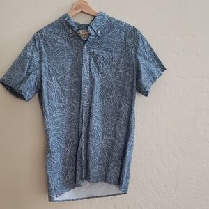 Stylish Blue Leaf Print Casual Shirt